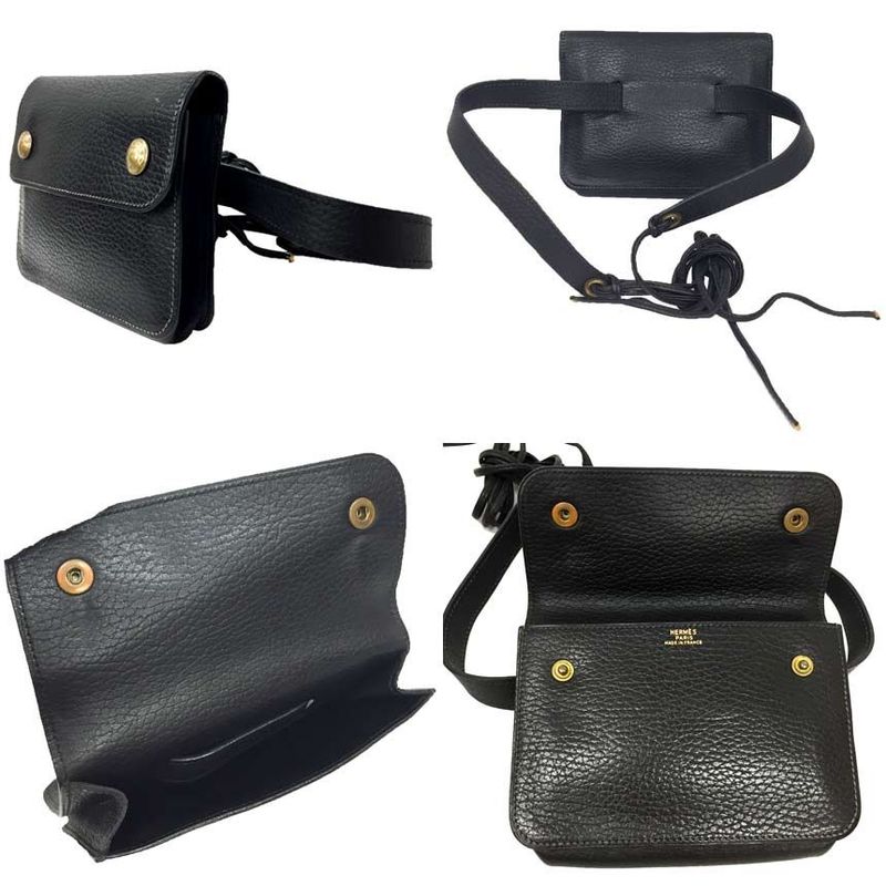 Hermes Pochette Green Waist Pouch Black Serie Vintage Antique Hermes Bag Aq12019