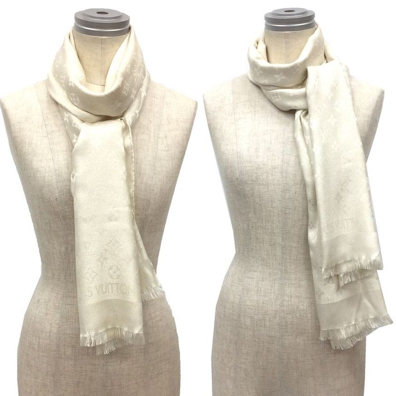 Louis Vuitton Etoile Monogram Shimmer M75065 Ivory White Silk Shawl Aq12006