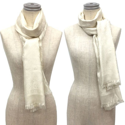 Louis Vuitton Etoile Monogram Shimmer M75065 Ivory White Silk Shawl Aq12006