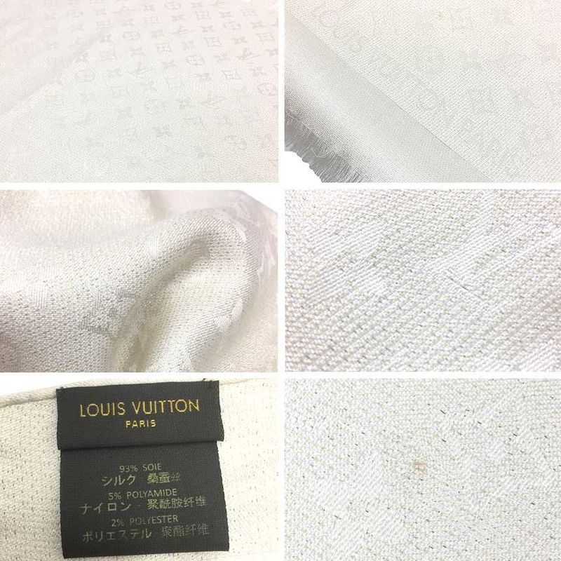 Louis Vuitton Etoile Monogram Shimmer M75065 Ivory White Silk Shawl Aq12006