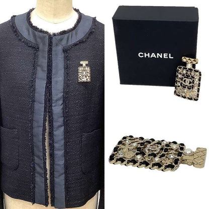 Object Chanel Brooch Bottle Motif Clover Camellia No5 Pearl Gold And Black