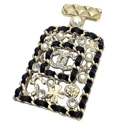 Object Chanel Brooch Bottle Motif Clover Camellia No5 Pearl Gold And Black