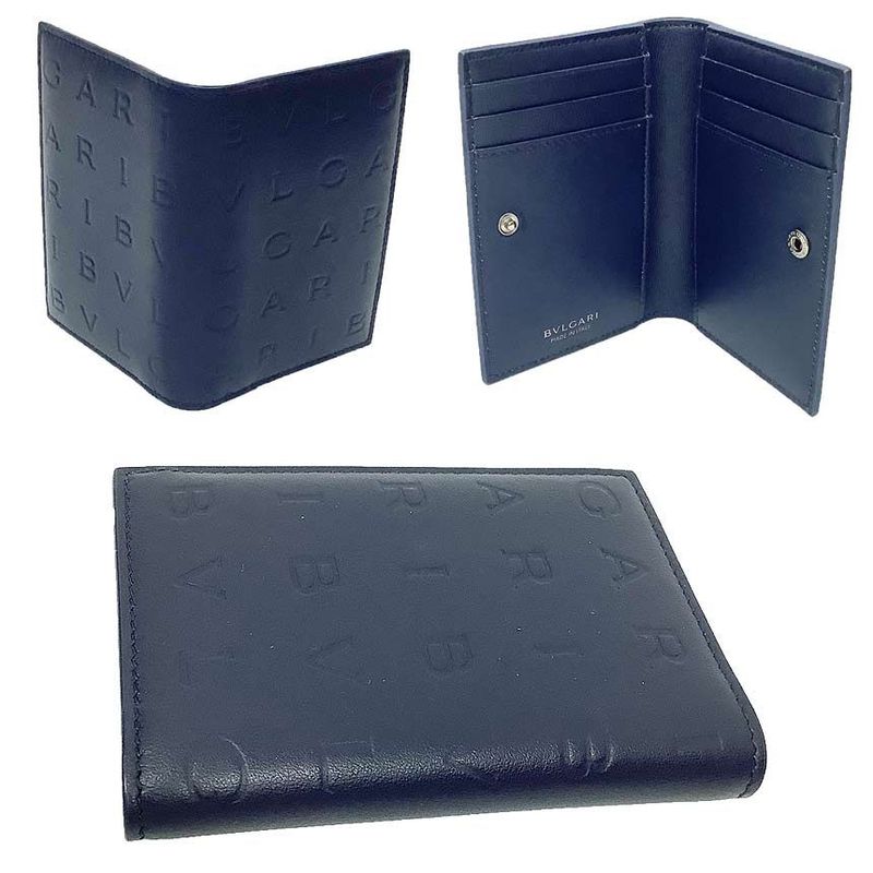 Bvlgari Bulgari Leather Card Case 292912 Bulgari Logo Infinitum Navy Unused