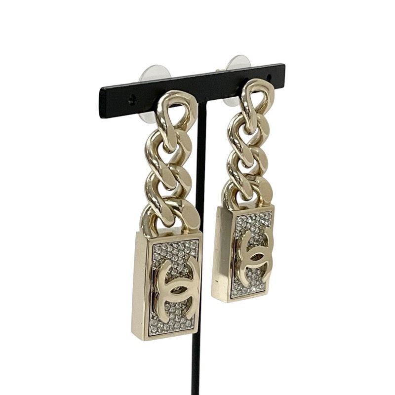Chanel Earrings Earring Gold Coco Mark Chain Rhinestone