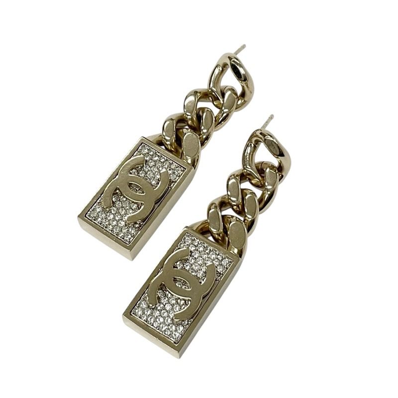 Chanel Earrings Earring Gold Coco Mark Chain Rhinestone
