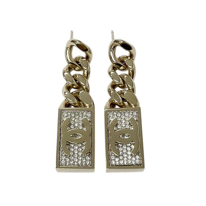 Chanel Earrings Earring Gold Coco Mark Chain Rhinestone