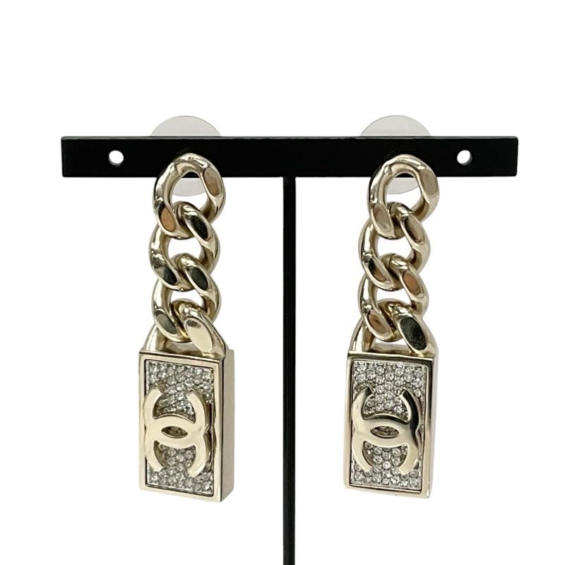 Chanel Earrings Earring Gold Coco Mark Chain Rhinestone