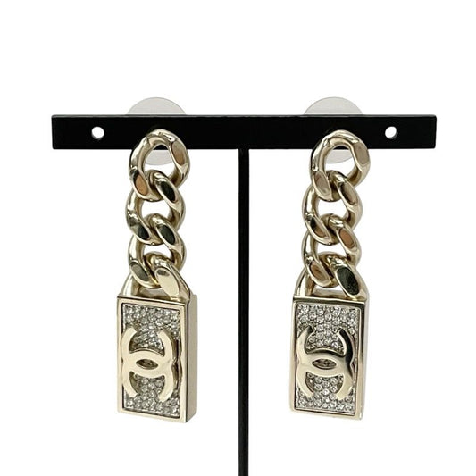 Chanel Earrings Earring Gold Coco Mark Chain Rhinestone