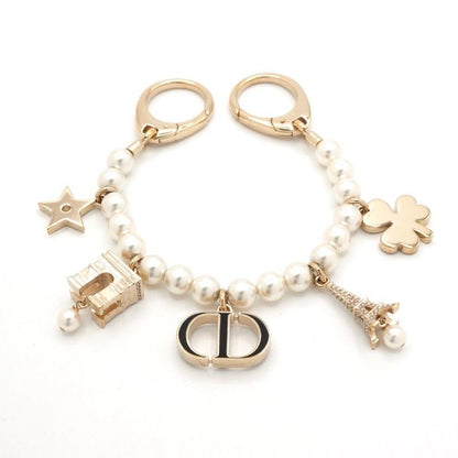 Christian Dior Charm Gold Logo Pearl Rhinestone Clover Star