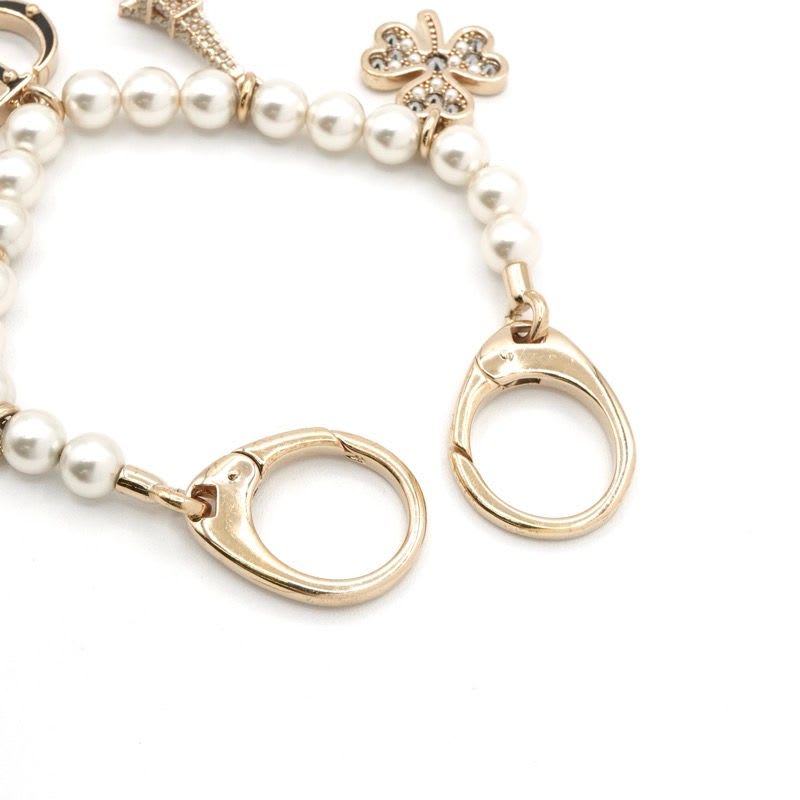 Christian Dior Charm Gold Logo Pearl Rhinestone Clover Star