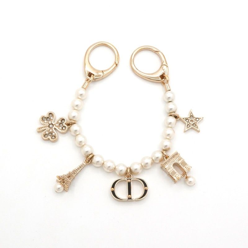 Christian Dior Charm Gold Logo Pearl Rhinestone Clover Star