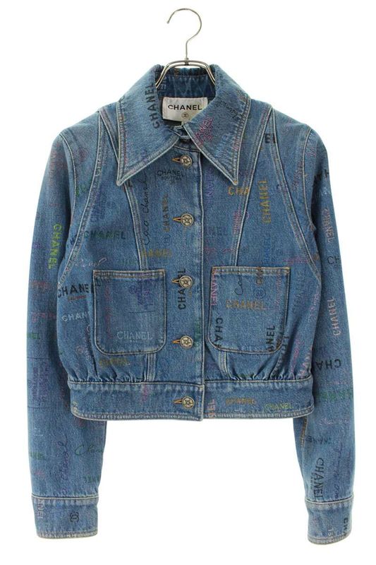 Chanel P72307v63805 Coco Button Logo Graphic Denim Jacket Women 34