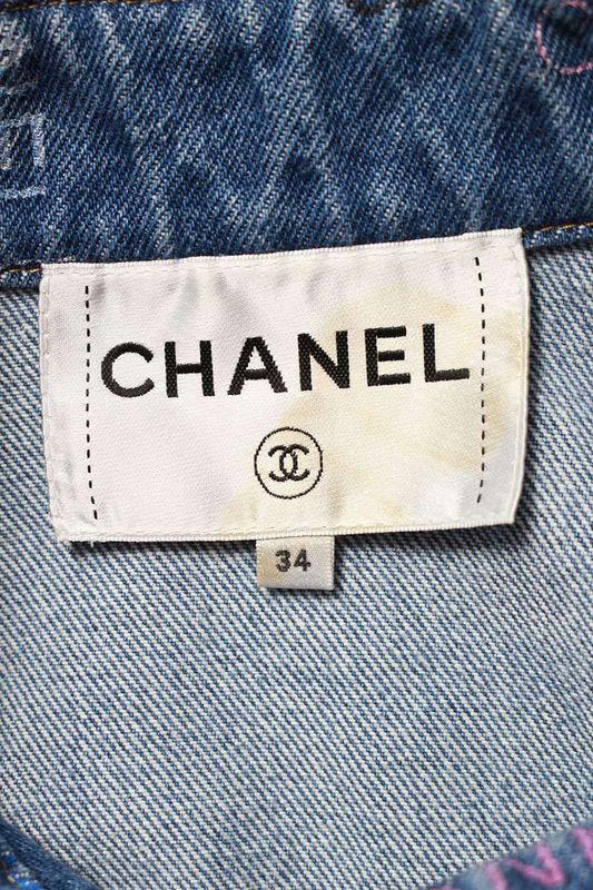 Chanel P72307v63805 Coco Button Logo Graphic Denim Jacket Women 34