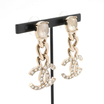 Chanel Earrings Earring Gold Coco Mark Rhinestone Bijou