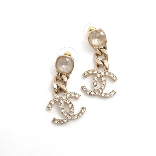 Chanel Earrings Earring Gold Coco Mark Rhinestone Bijou