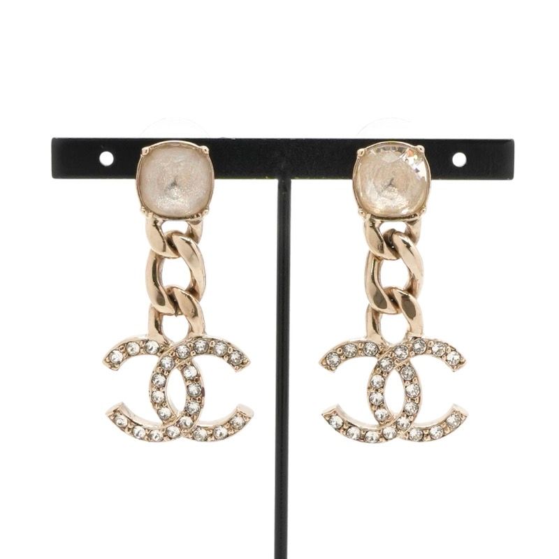 Chanel Earrings Earring Gold Coco Mark Rhinestone Bijou