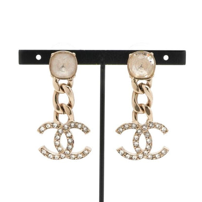 Chanel Earrings Earring Gold Coco Mark Rhinestone Bijou