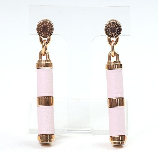 Hermes Earrings Charniere Gold Vaux Swift Mauve Pere Rose Hardware