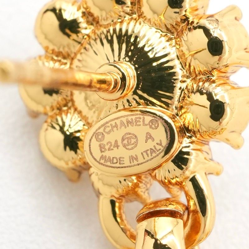 Chanel Earrings Earring Gold Black Coco Mark Rhinestone