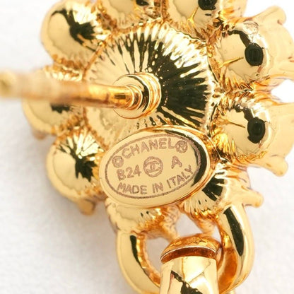 Chanel Earrings Earring Gold Black Coco Mark Rhinestone