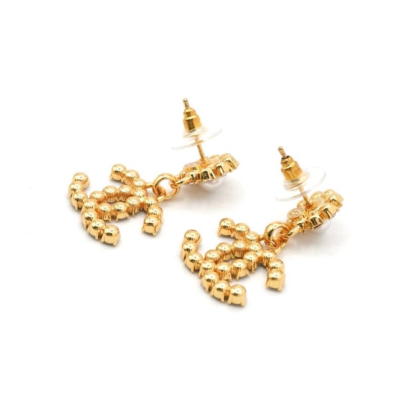 Chanel Earrings Earring Gold Black Coco Mark Rhinestone