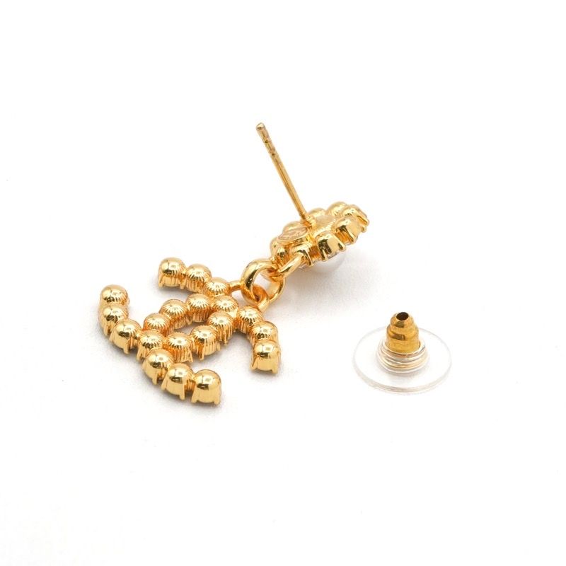 Chanel Earrings Earring Gold Black Coco Mark Rhinestone