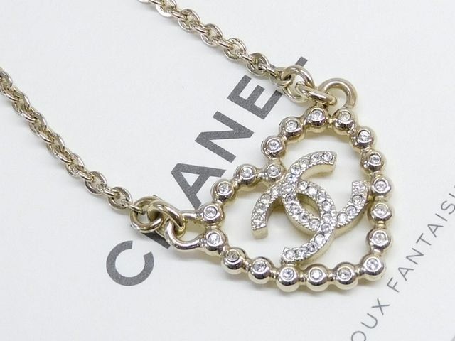 Item Chanel C25P Necklace - Coco Mark Heart Clear Stone Gold Color Ladies