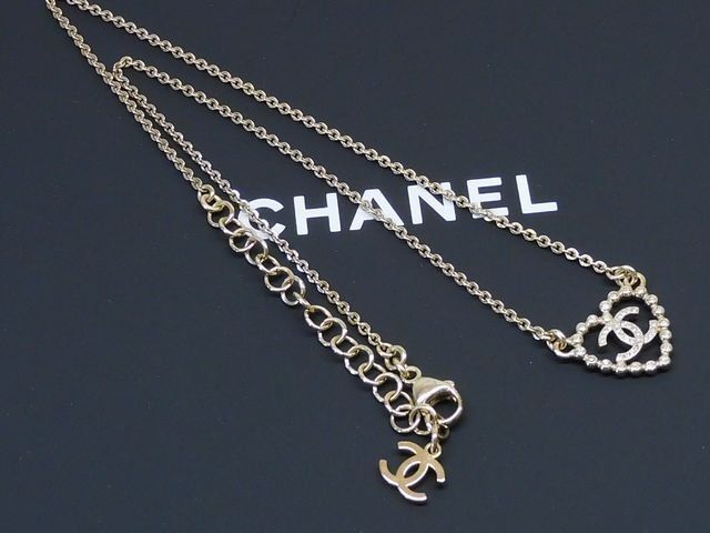 Item Chanel C25P Necklace - Coco Mark Heart Clear Stone Gold Color Ladies