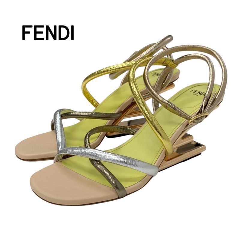 Fendi First Sandals Shoes Leather Metallic Color Strap Metal Heel