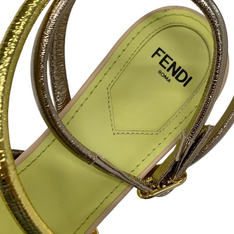 Fendi First Sandals Shoes Leather Metallic Color Strap Metal Heel