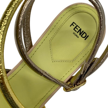 Fendi First Sandals Shoes Leather Metallic Color Strap Metal Heel