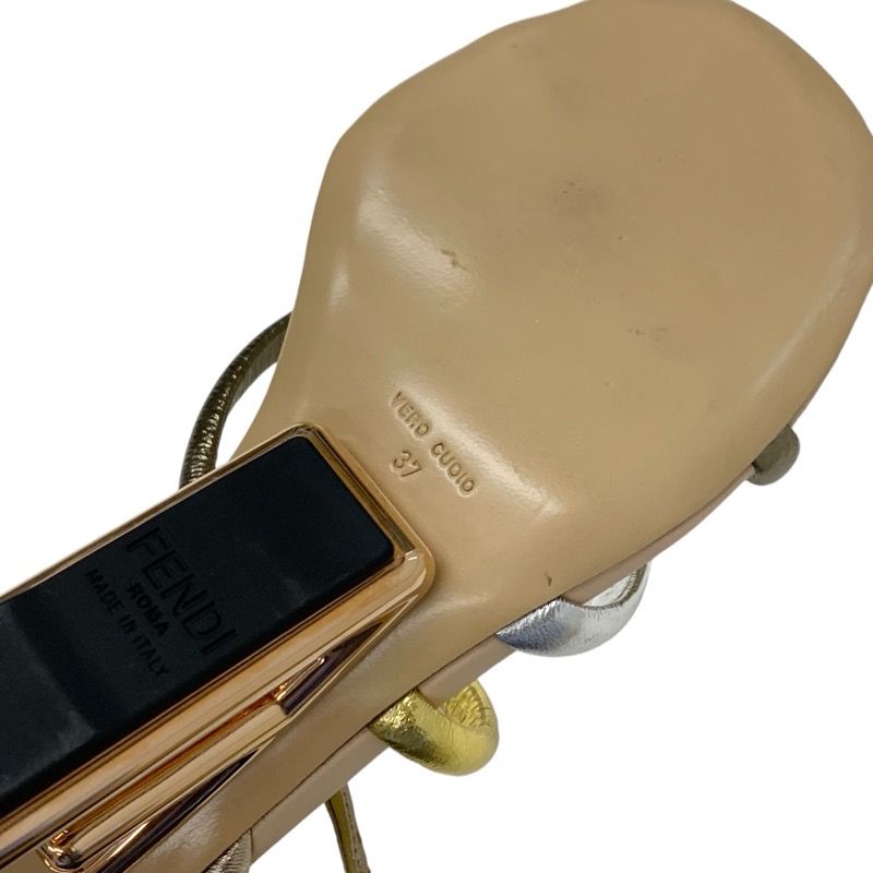 Fendi First Sandals Shoes Leather Metallic Color Strap Metal Heel