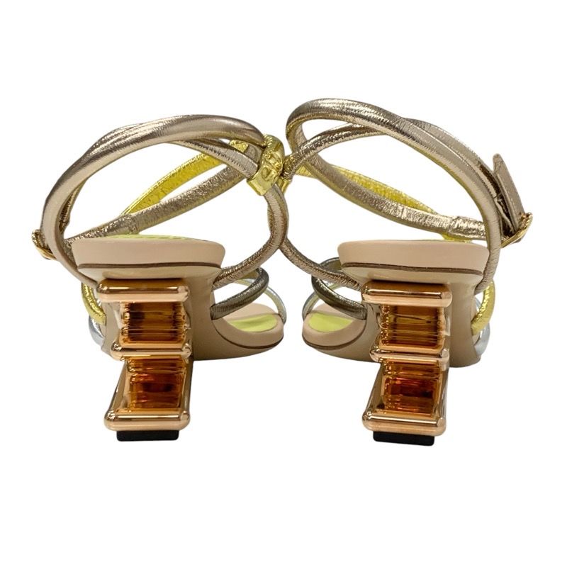 Fendi First Sandals Shoes Leather Metallic Color Strap Metal Heel