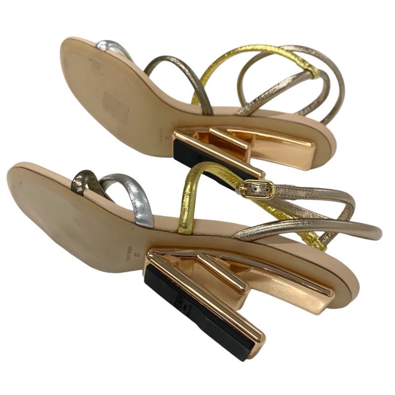 Fendi First Sandals Shoes Leather Metallic Color Strap Metal Heel