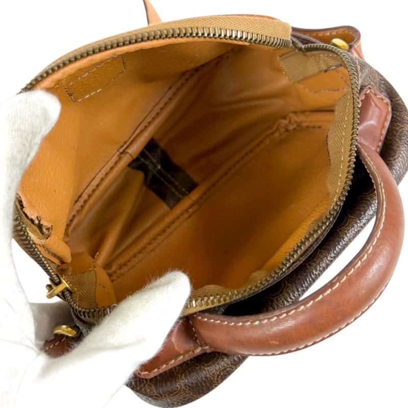 Celine 2WAY Mini Shoulder Bag Macadam Pattern Brown Pvcleather Handbag Pochette