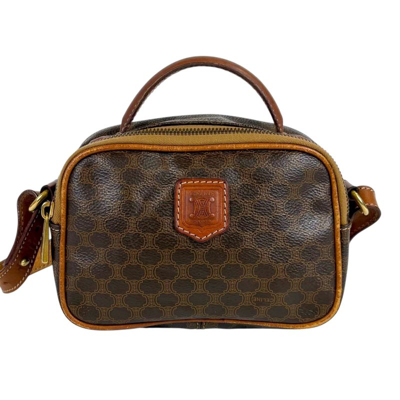 Celine 2WAY Mini Shoulder Bag Macadam Pattern Brown Pvcleather Handbag Pochette