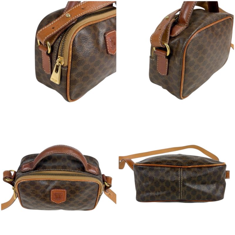 Celine 2WAY Mini Shoulder Bag Macadam Pattern Brown Pvcleather Handbag Pochette