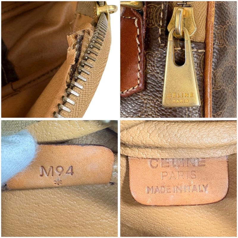 Celine 2WAY Mini Shoulder Bag Macadam Pattern Brown Pvcleather Handbag Pochette