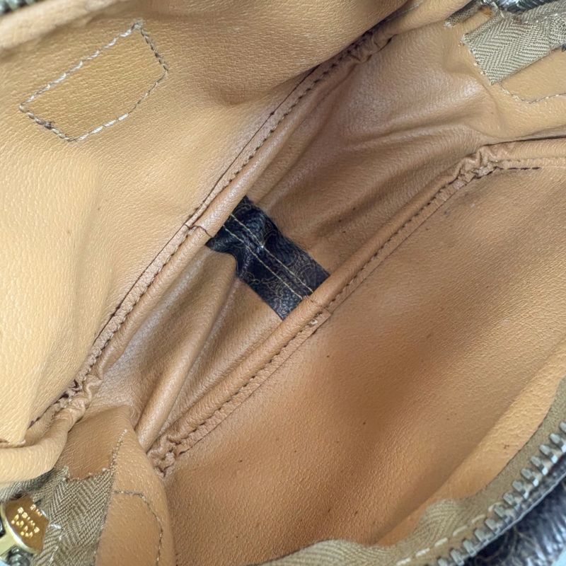 Celine 2WAY Mini Shoulder Bag Macadam Pattern Brown Pvcleather Handbag Pochette