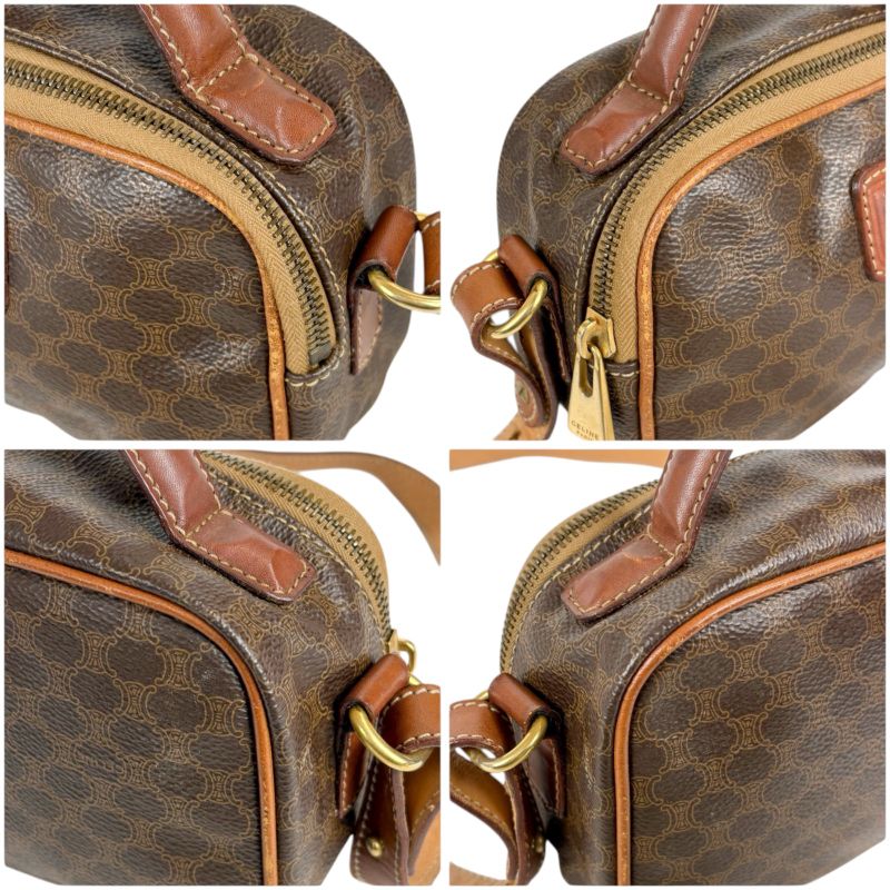 Celine 2WAY Mini Shoulder Bag Macadam Pattern Brown Pvcleather Handbag Pochette