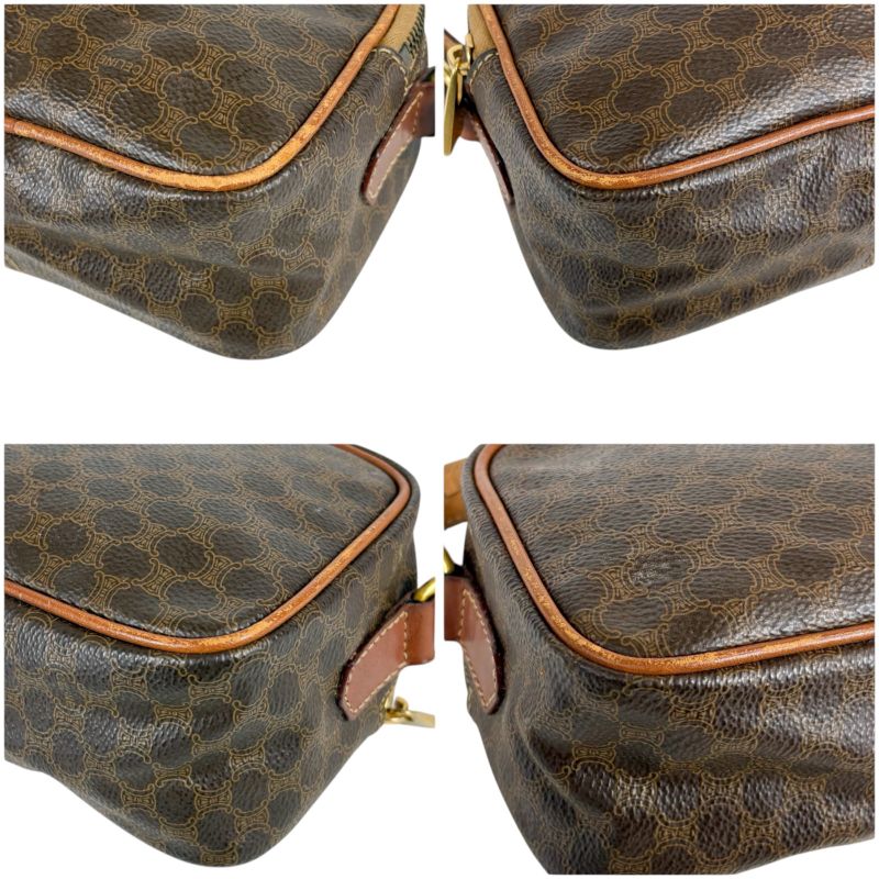 Celine 2WAY Mini Shoulder Bag Macadam Pattern Brown Pvcleather Handbag Pochette