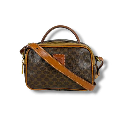 Celine 2WAY Mini Shoulder Bag Macadam Pattern Brown Pvcleather Handbag Pochette