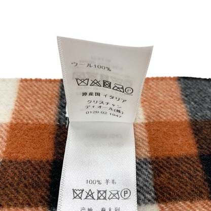 Christian Dior Muffler Wool Brown White Black Shawl Signature Logo Check Scarf