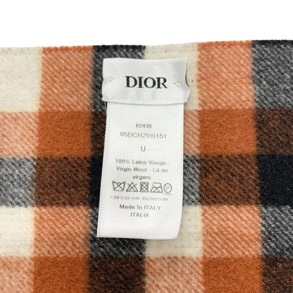 Christian Dior Muffler Wool Brown White Black Shawl Signature Logo Check Scarf