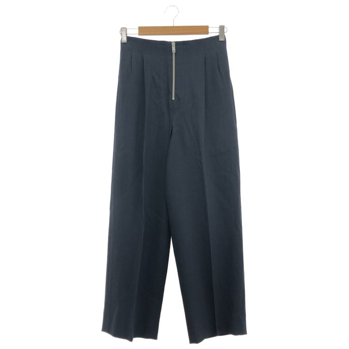 Celine ③ 2 1Q02 7109 Celine Zip-up Wool Wide Pants Women's Navy 34