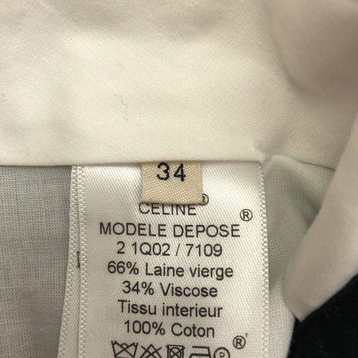 Celine ③ 2 1Q02 7109 Celine Zip-up Wool Wide Pants Women's Navy 34