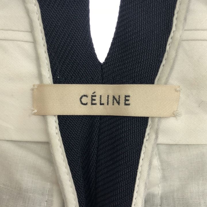 Celine ③ 2 1Q02 7109 Celine Zip-up Wool Wide Pants Women's Navy 34