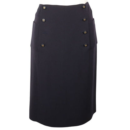 Chanel Coco Mark Double Button Vintage P07931v04916 97P Wool Navy Blue Women's
