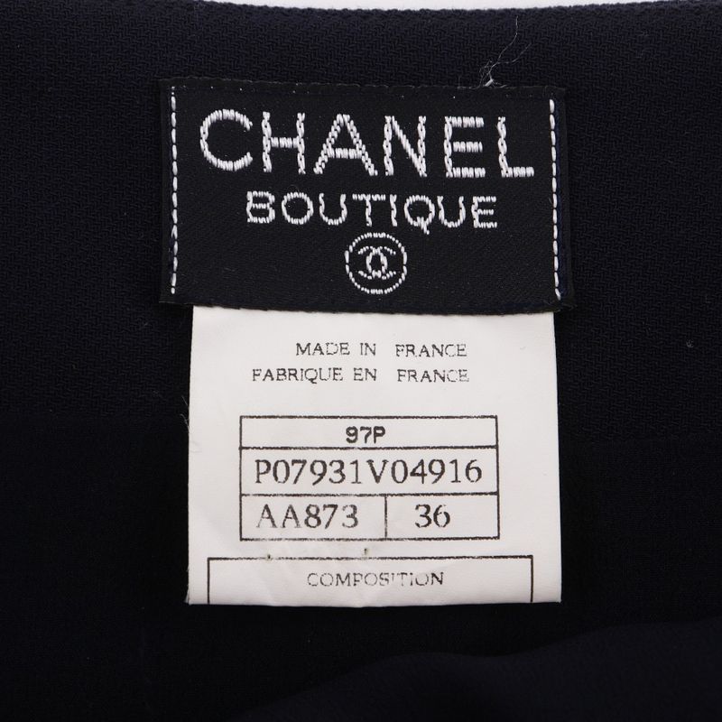 Chanel Coco Mark Double Button Vintage P07931v04916 97P Wool Navy Blue Women's