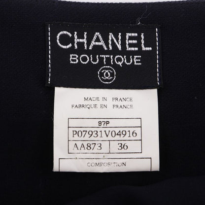 Chanel Coco Mark Double Button Vintage P07931v04916 97P Wool Navy Blue Women's